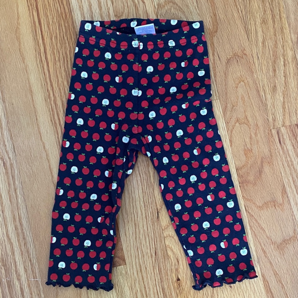 Gymboree Navy Leggings with Red Apple Design 6-12 mos